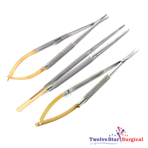 Castroviejo Micro Scissors Needle Holder Stright TC Forceps Dental Eye Set Kit